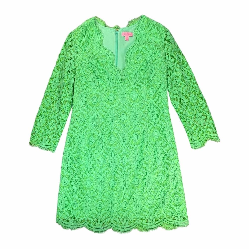 Lilly Pulitzer Meryl Poolside Blue/Mint Green Lace Sheath Dress In Size 6 - Picture 2 of 11